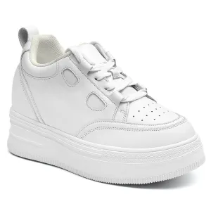 10 CM/3.94 Inches Women's White Leather Platform Shoes