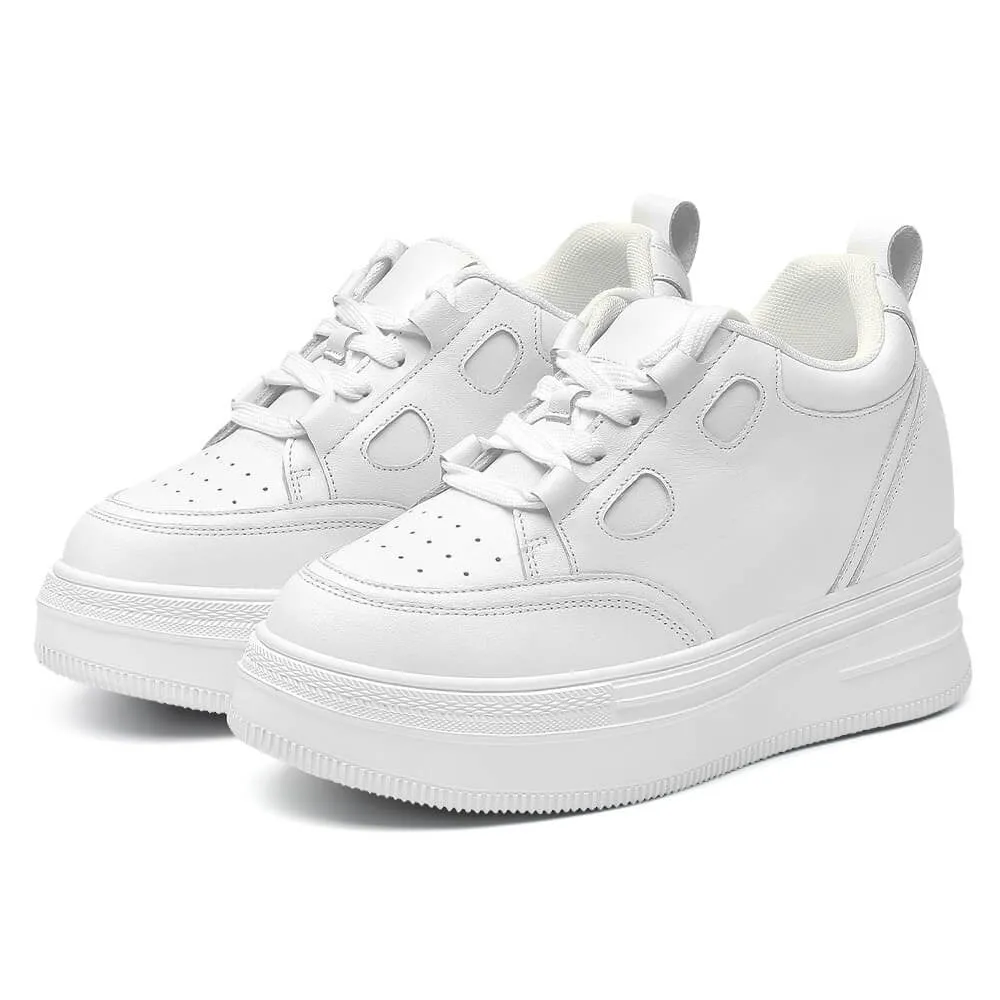 10 CM/3.94 Inches Women's White Leather Platform Shoes