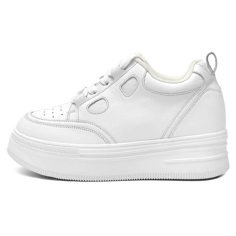 10 CM/3.94 Inches Women's White Leather Platform Shoes