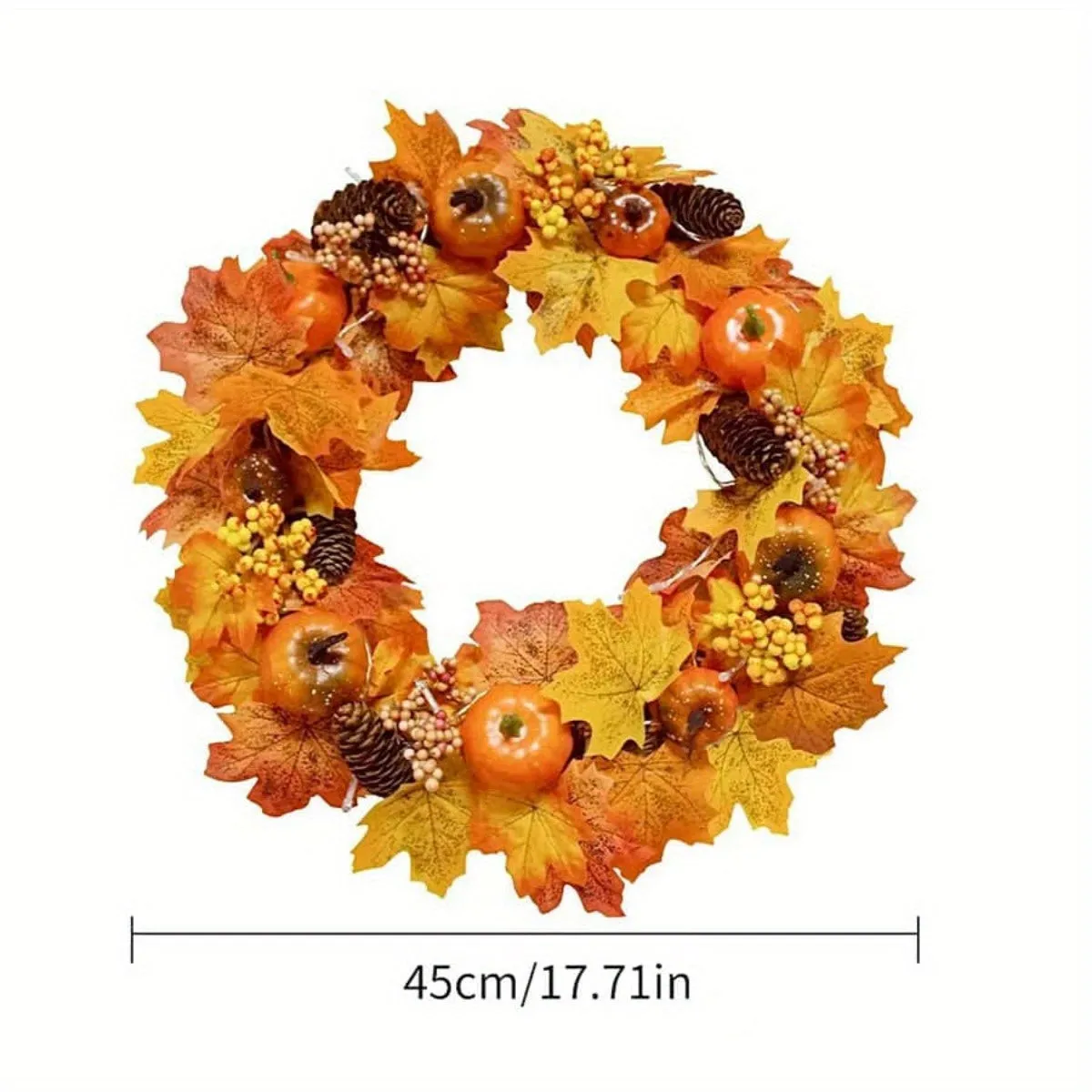 18 Inch Maple Leaves Artificial Flowers Wreath, Fall Autumn Decor with Pumpkin Pinecone Acorn for Front Door Thanksgiving Home Decor