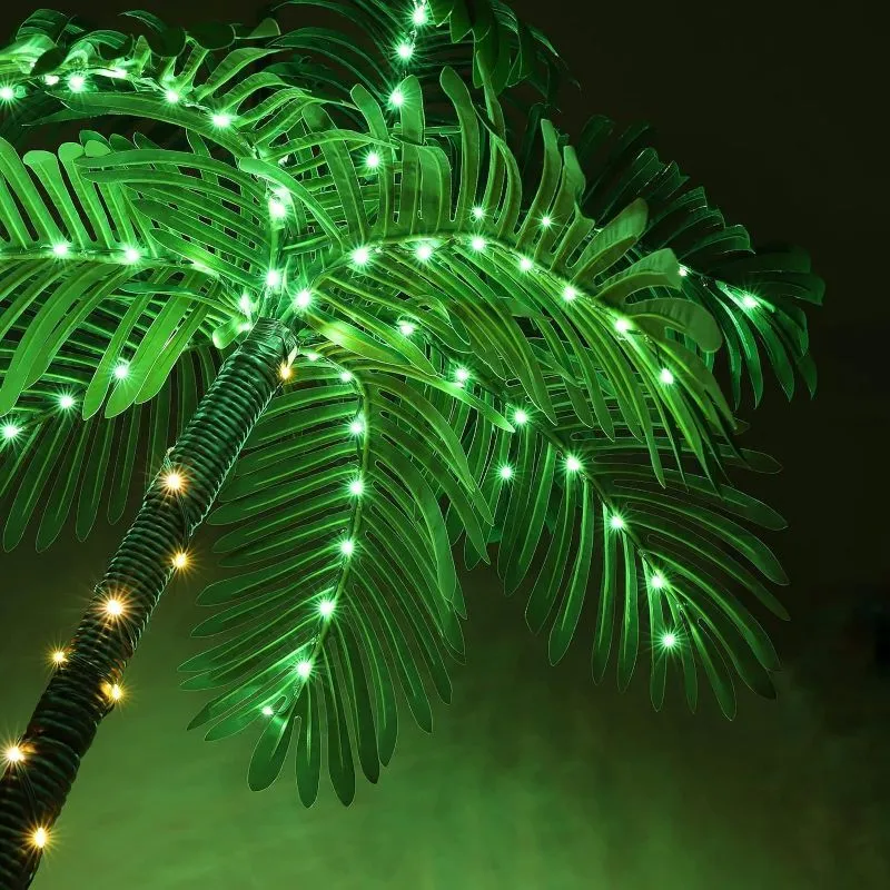 6ft LED Lighted Plug-in Artificial Palm Trees with 3 Trunks, Outside Patio Pool Porch Deck Party Tropical Decor, Fake Trees Lights