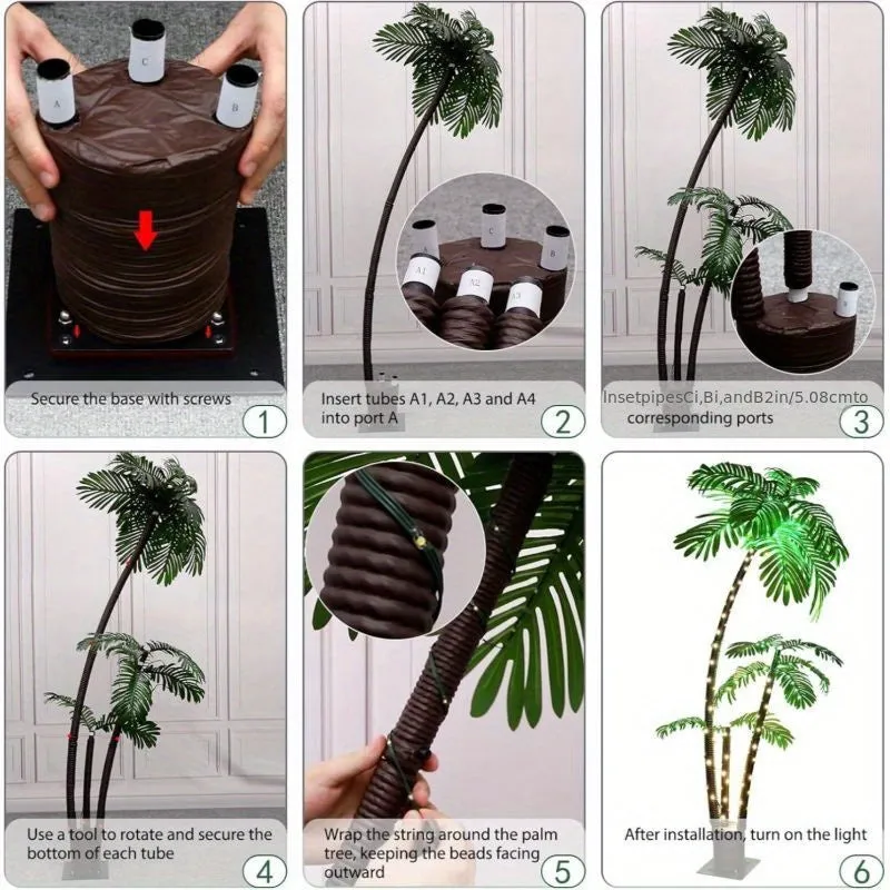 6ft LED Lighted Plug-in Artificial Palm Trees with 3 Trunks, Outside Patio Pool Porch Deck Party Tropical Decor, Fake Trees Lights