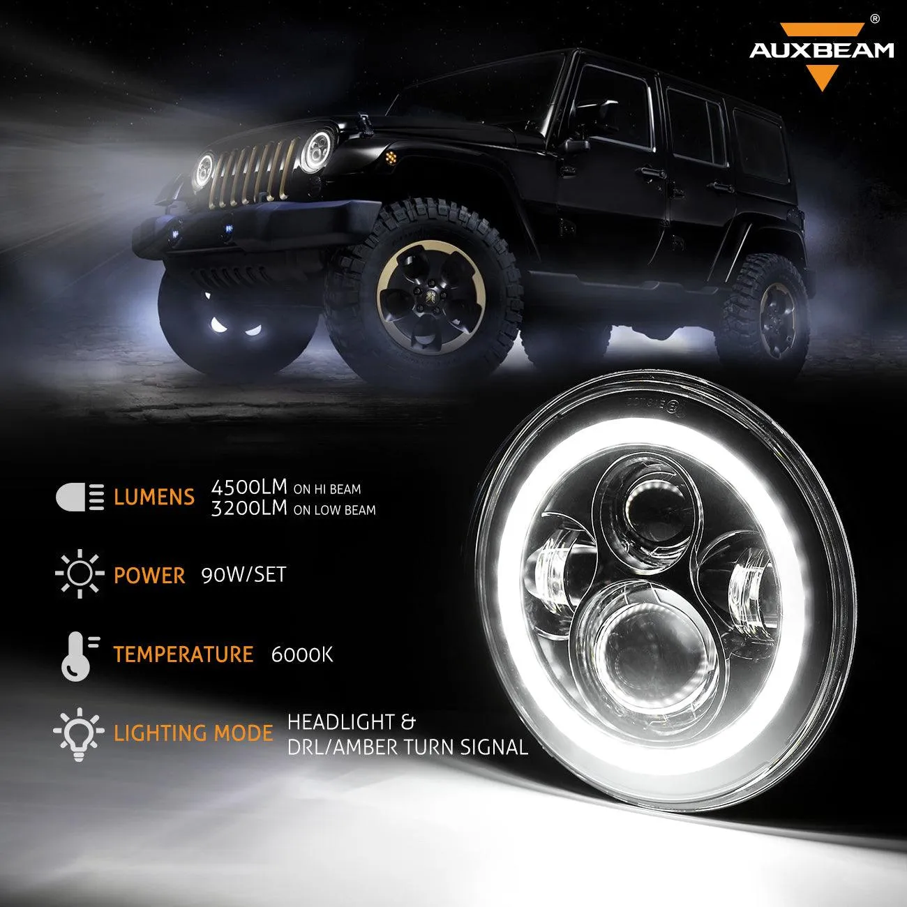 7'' LED Headlight Replacement with Halo Ring & LED Smoke Tail Light Brake Reverse Turn Signal Lamp for Jeep Wrangler JK