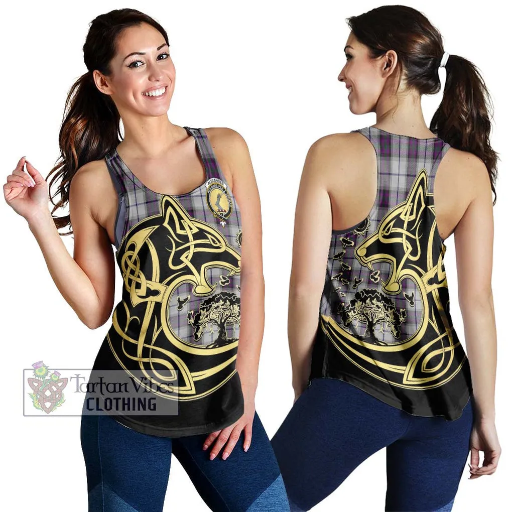 Alexander of Menstry Dress Tartan Women's Racerback Tanks with Family Crest Celtic Wolf Style