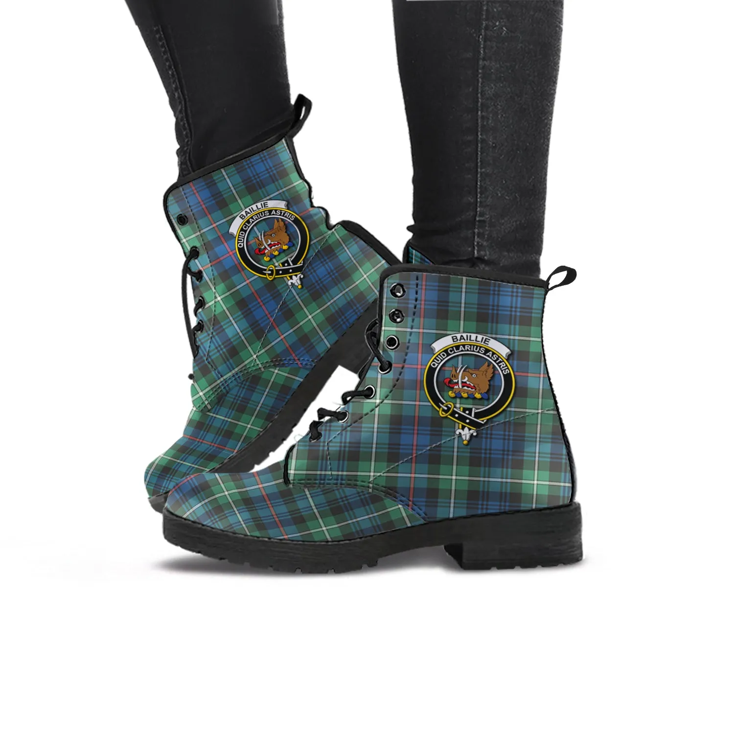 Baillie Ancient Tartan Leather Boots with Family Crest