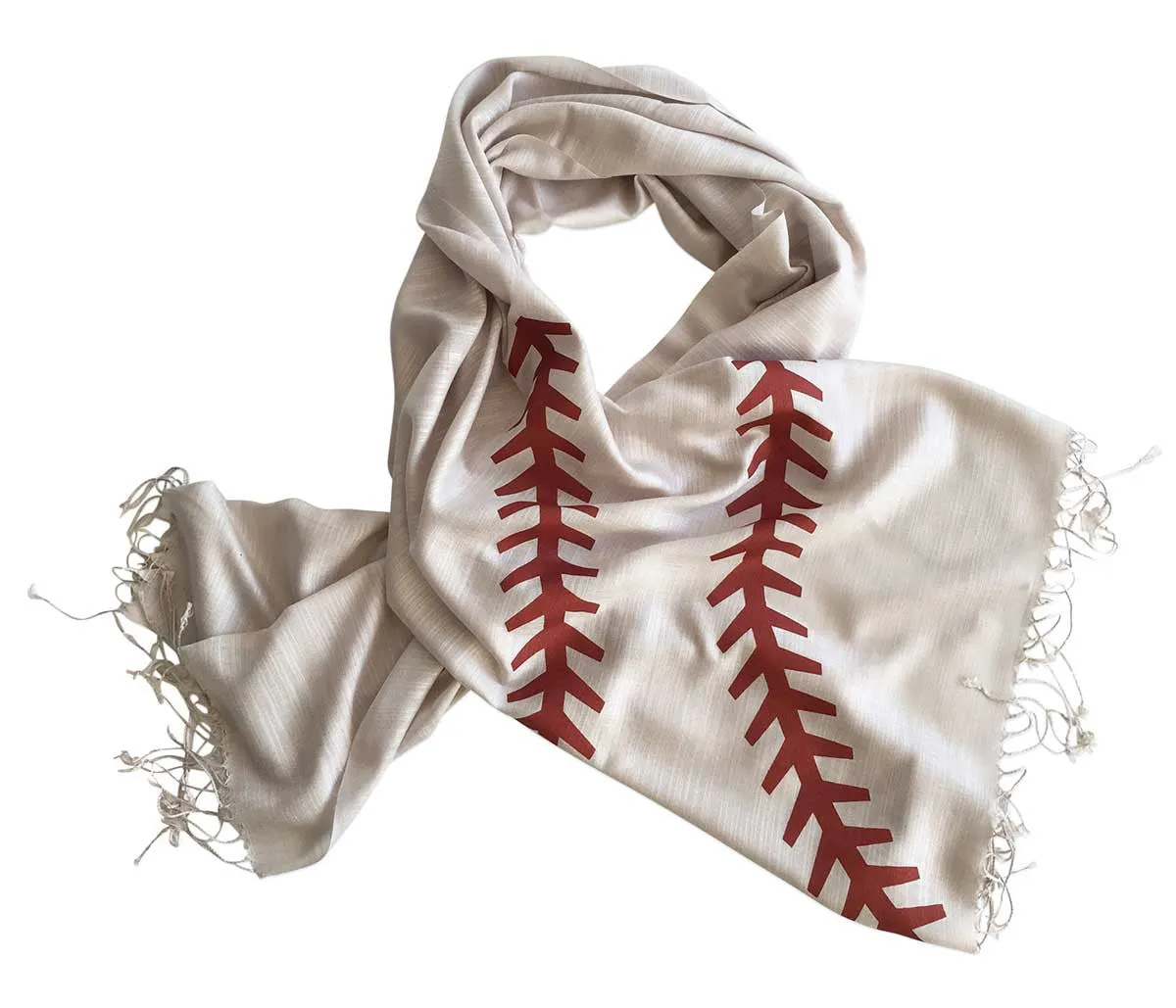 Baseball Stitching Scarf. Silkscreened Linen weave pashmina