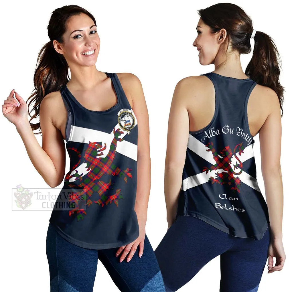 Belshes (Belsches) Tartan Lion Rampant Women's Racerback Tanks  Proudly Display Your Heritage with Alba Gu Brath and Clan Name