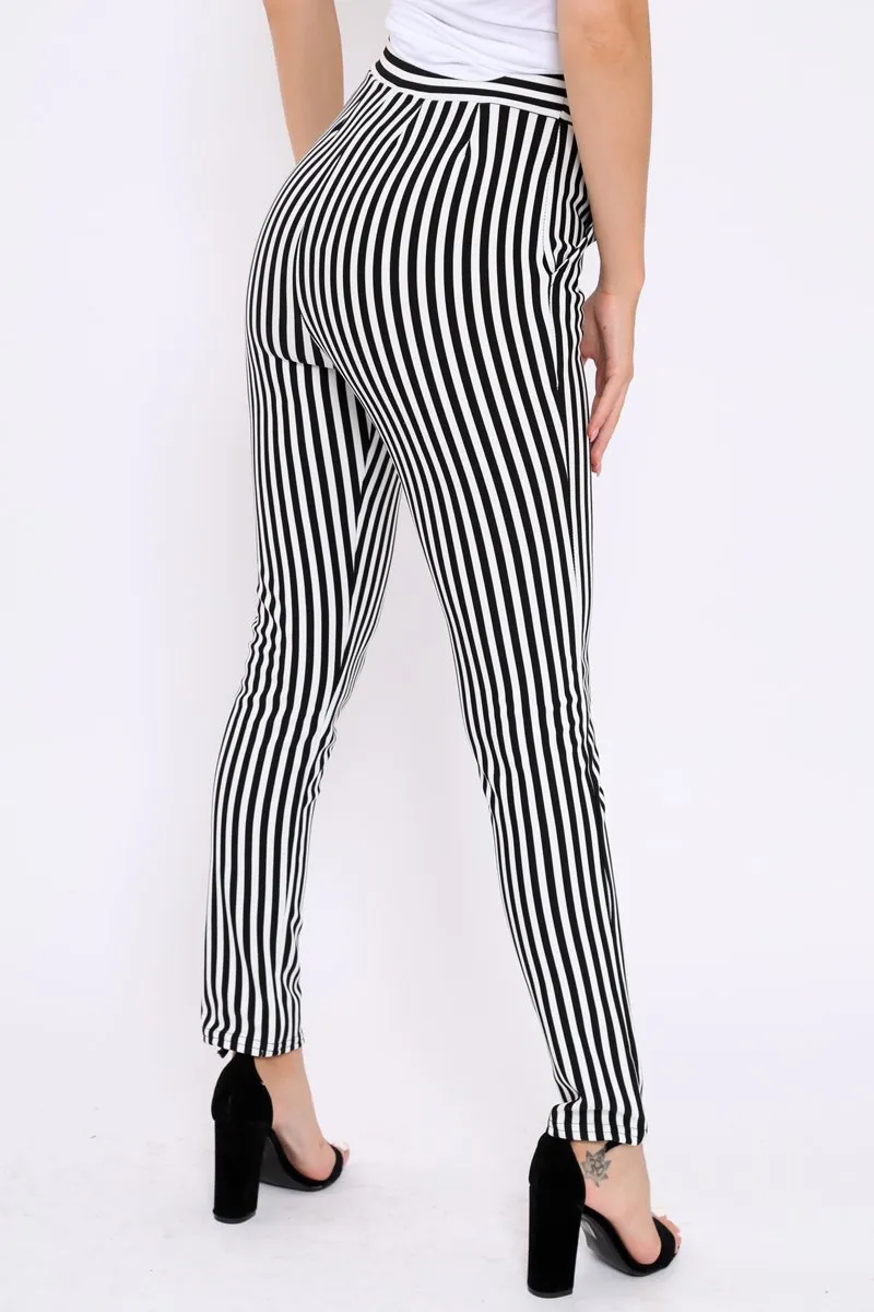 Black And White Striped Straight Leg Trousers - Bryanny