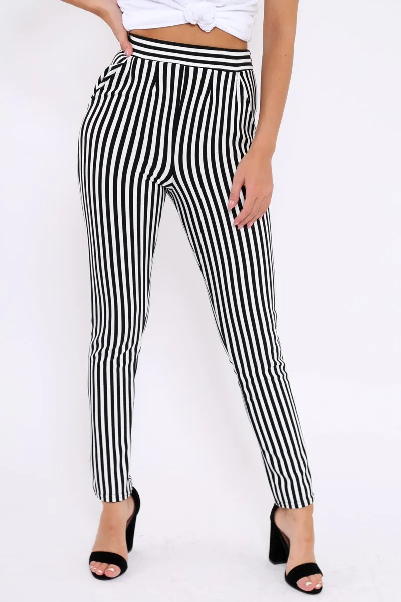 Black And White Striped Straight Leg Trousers - Bryanny