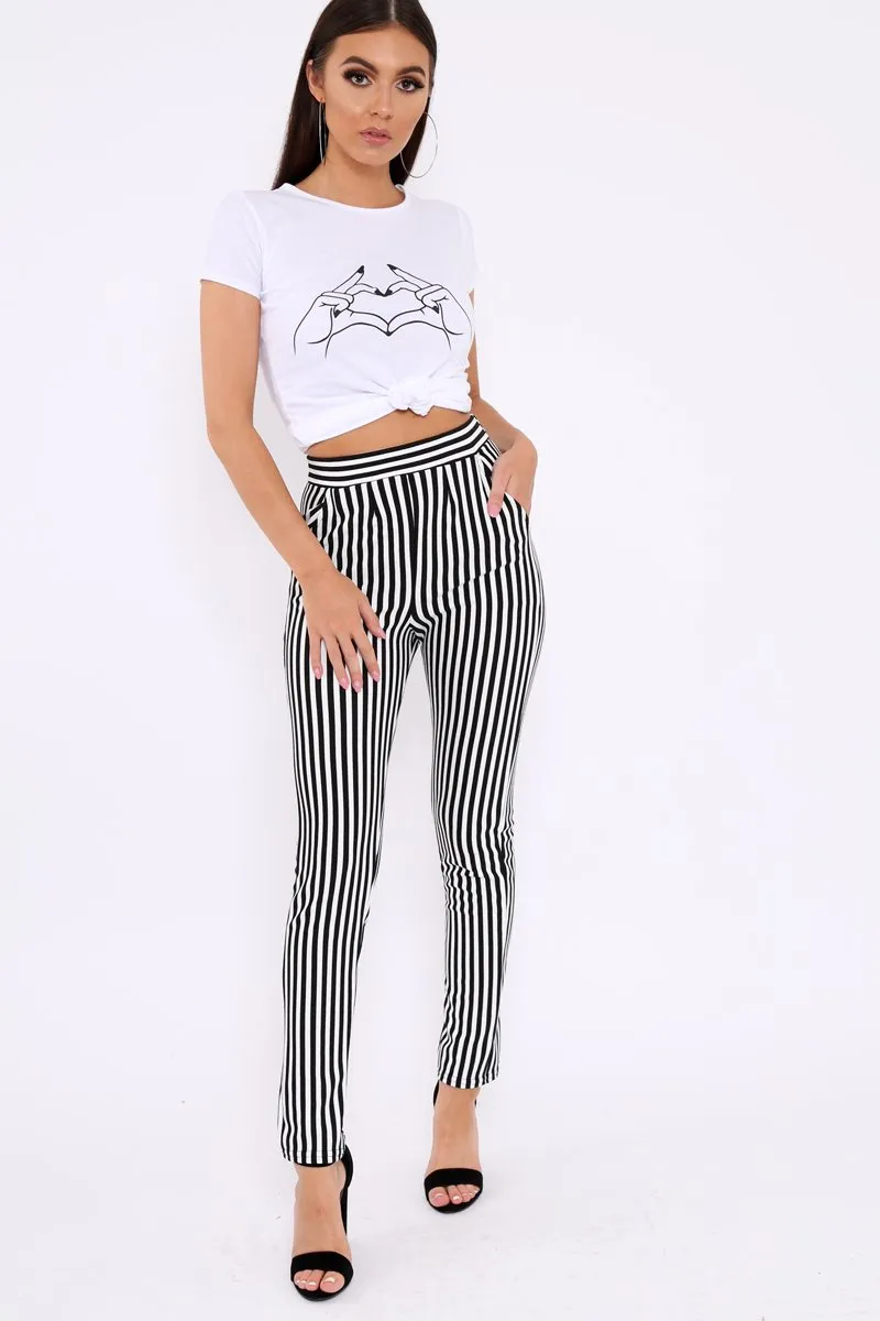 Black And White Striped Straight Leg Trousers - Bryanny