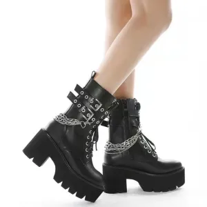 Black Boots with Chains and Buckles