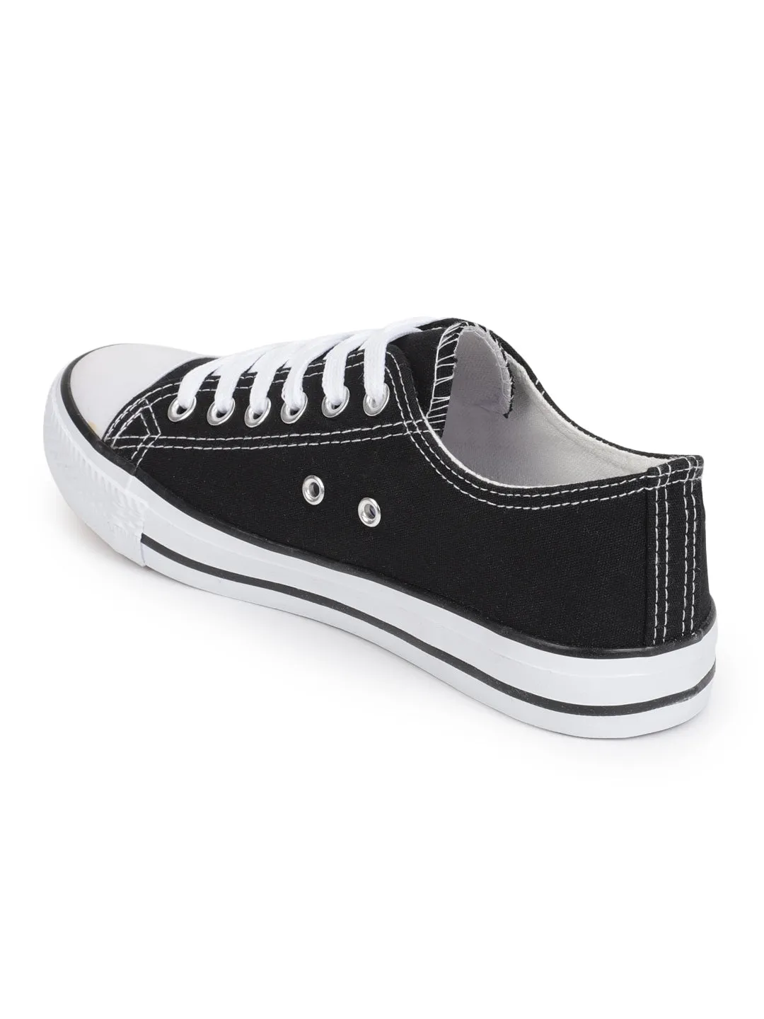 Black Canvas Stylish Lace-Up Sneakers For Kids-Unisex (TC-LKCAN3-BLK)