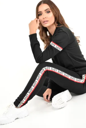 Black Love Slogan Tape Loungewear Set - Kaisy