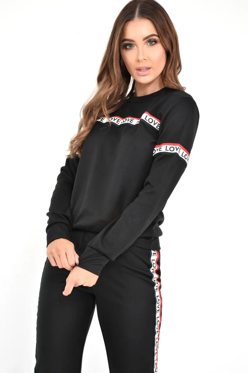 Black Love Slogan Tape Loungewear Set - Kaisy