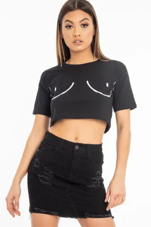 Black Slogan Printed Crop Top - Daryn