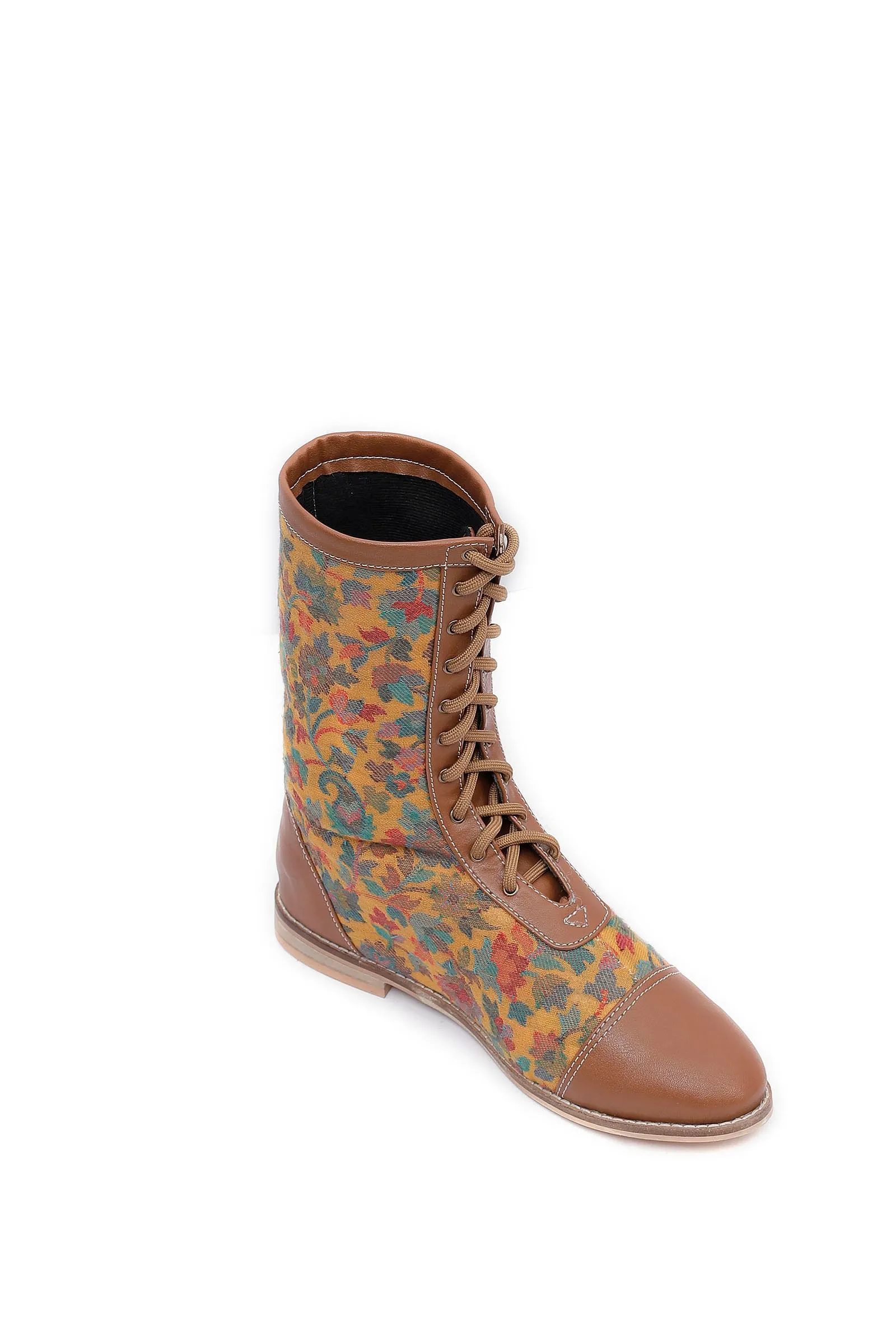 Brown Kani Embroidery Cruelty Free Leather Boots