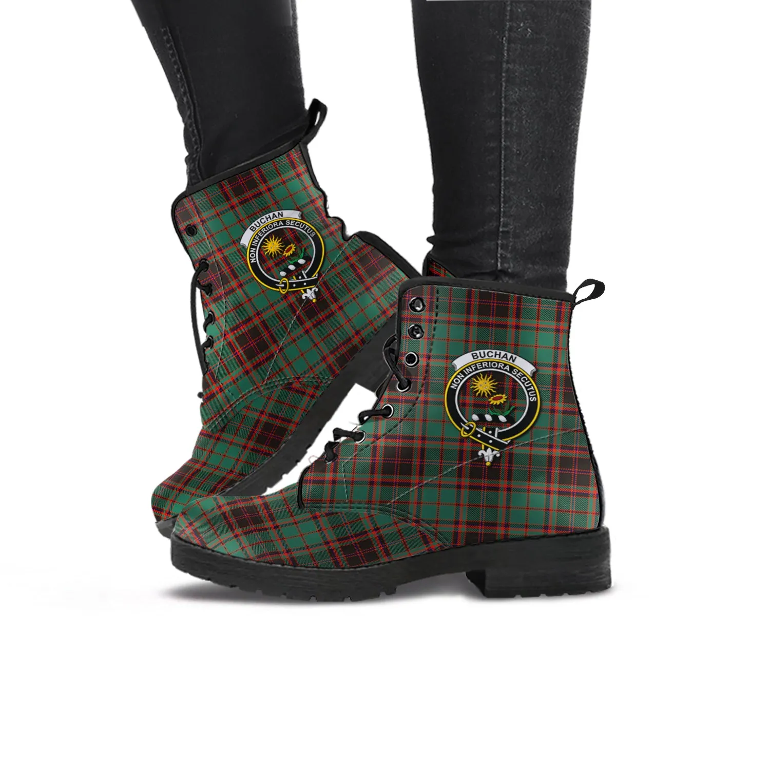 Buchan Ancient Tartan Leather Boots with Family Crest