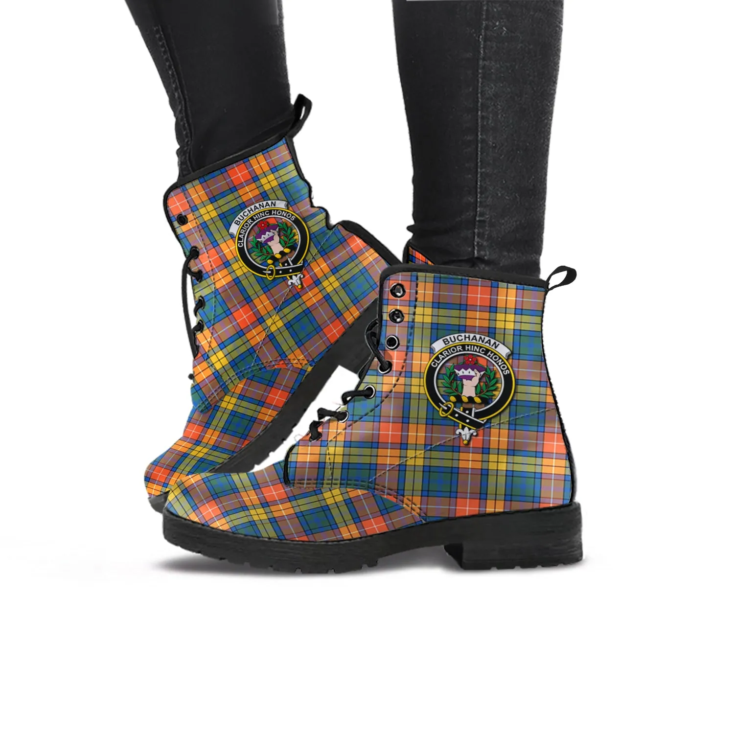 Buchanan Ancient Tartan Leather Boots with Family Crest