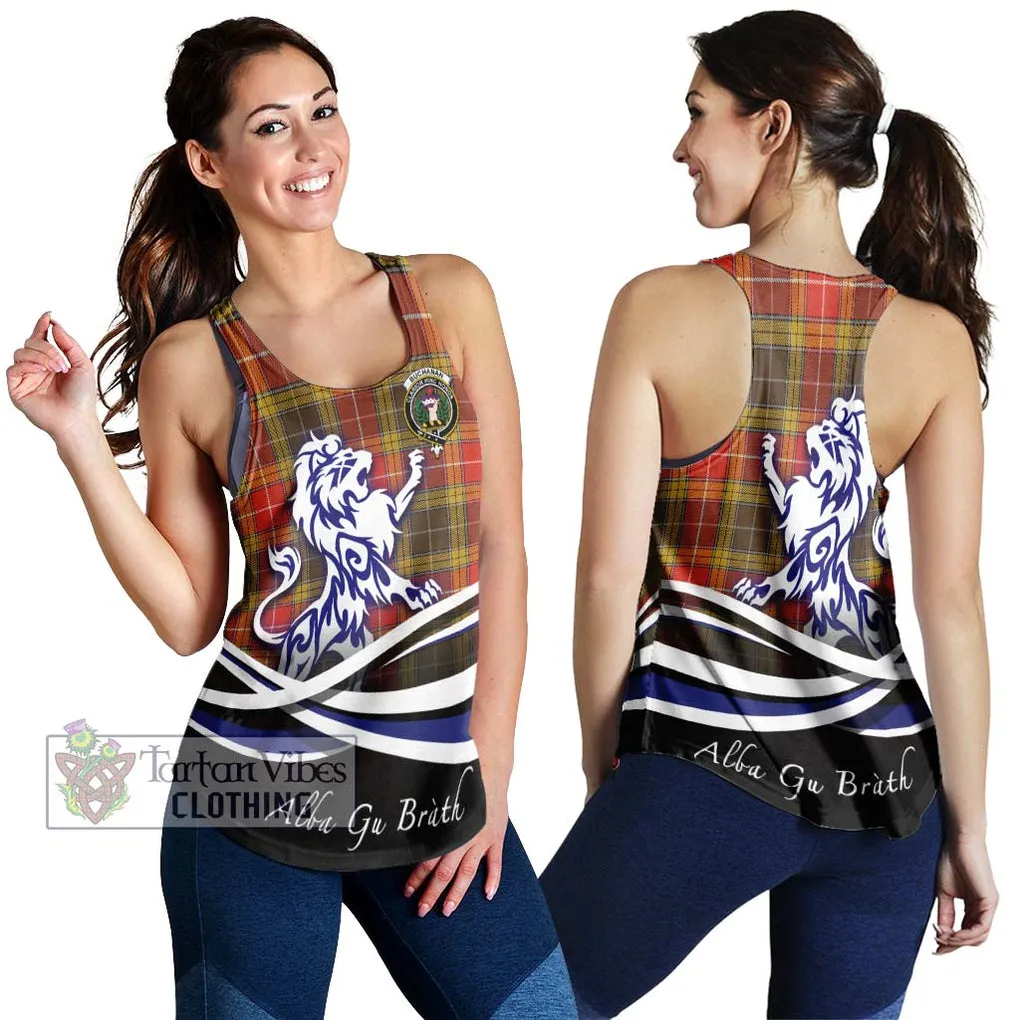 Buchanan Old Set Weathered Tartan Women's Racerback Tanks with Alba Gu Brath Regal Lion Emblem