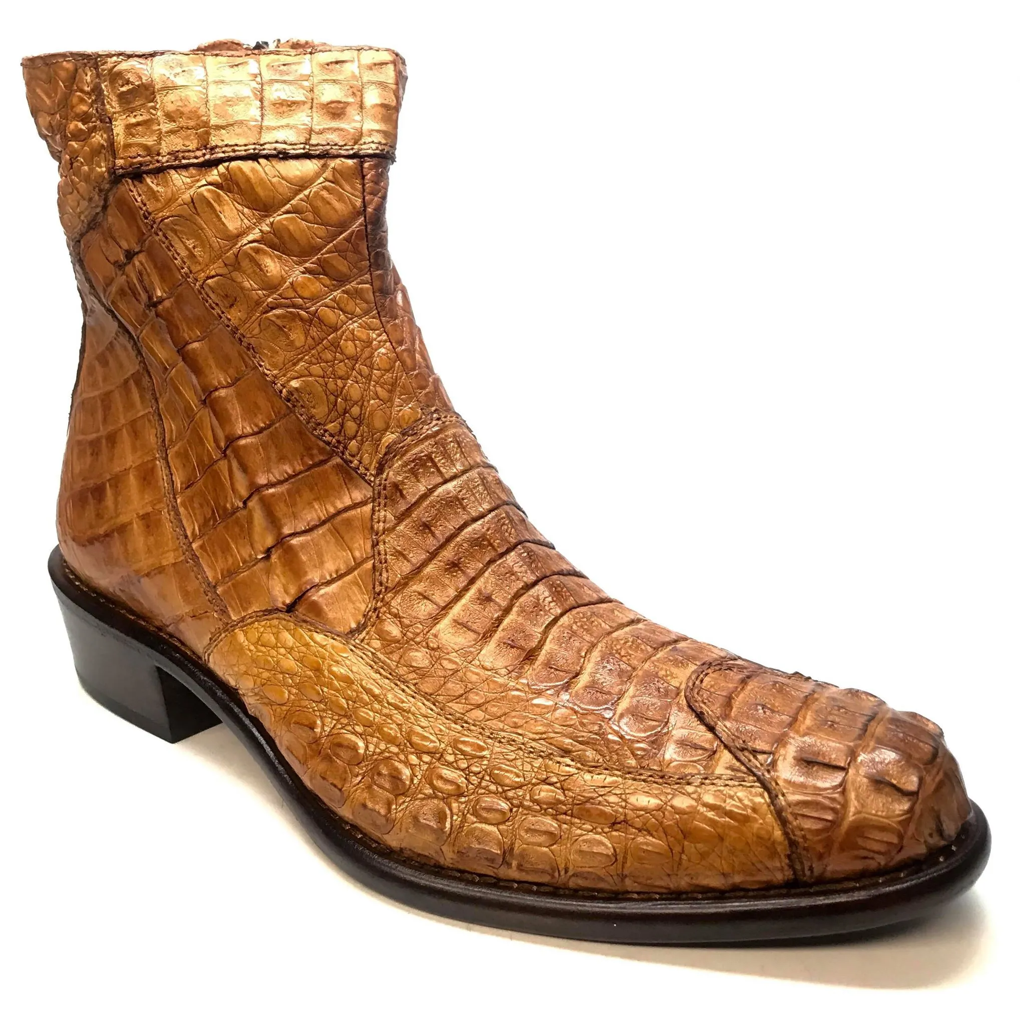 Calzoleria Toscana Cognac Hornback Alligator Ankle Boots