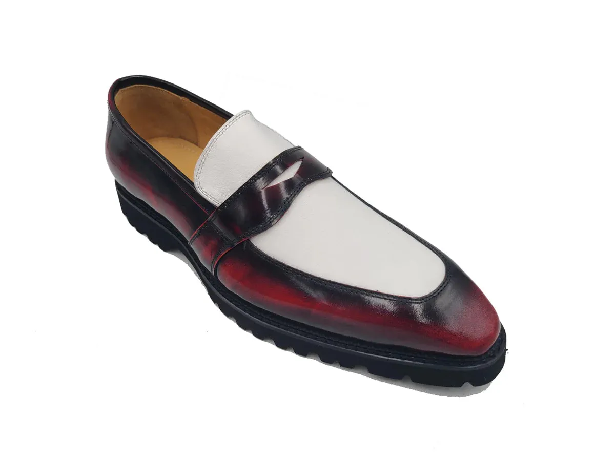 Carrucci Burgundy-White Two-Tone Patent Leather Loafer Shoes Style No: KS480-102PT