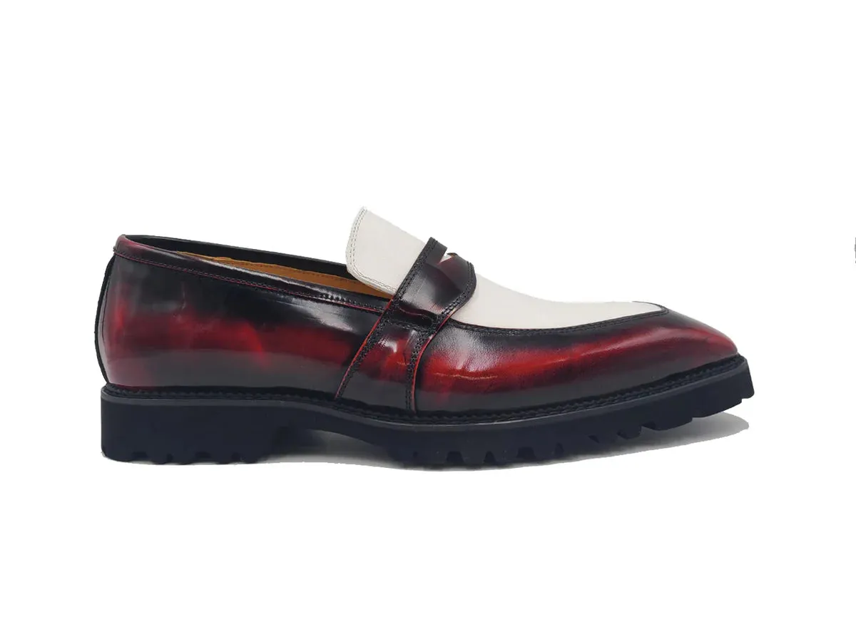 Carrucci Burgundy-White Two-Tone Patent Leather Loafer Shoes Style No: KS480-102PT