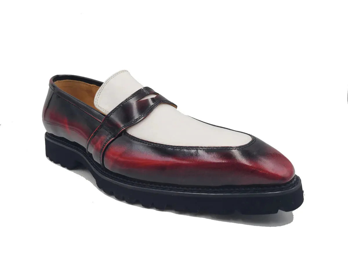 Carrucci Burgundy-White Two-Tone Patent Leather Loafer Shoes Style No: KS480-102PT