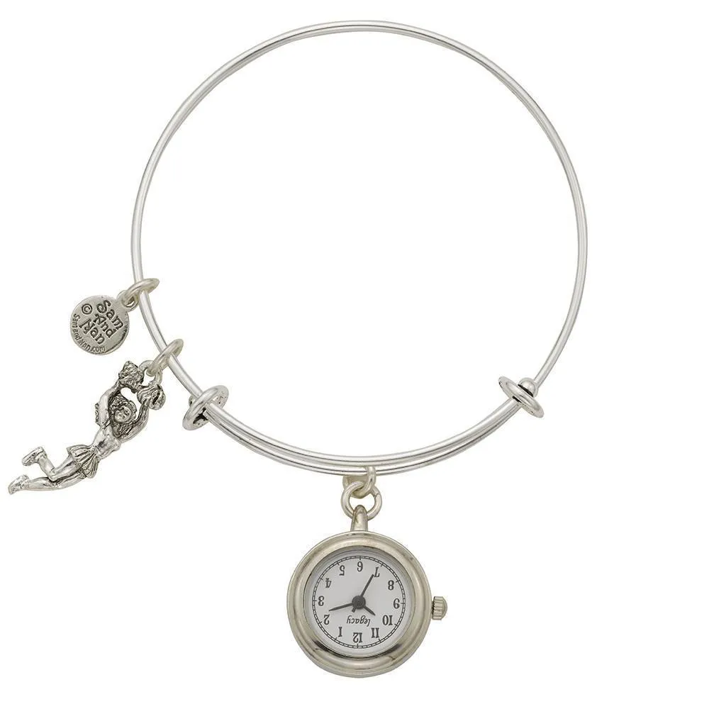 Cheerleader Pendant Watch Silver Bangle Bracelet