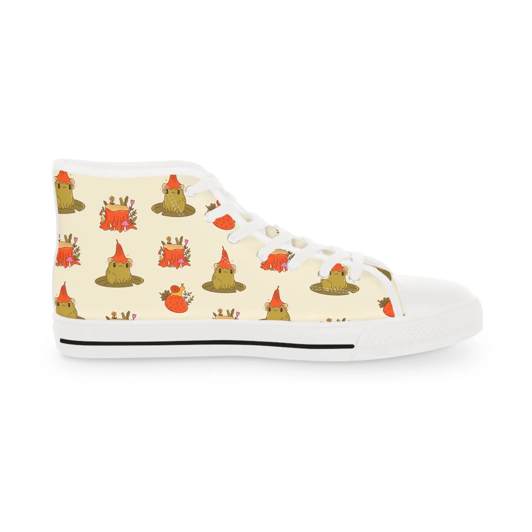 Cute Frog and Treestump Men's High Top Sneakers