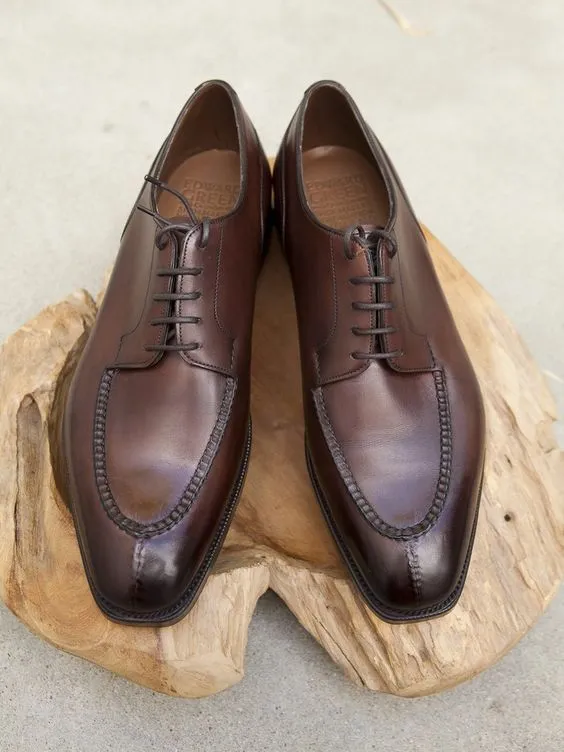 Dark Brown Split Toe Lace Up Leather Dress Shoes