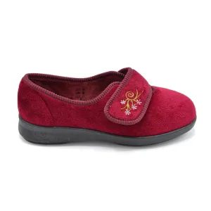 DB Caroline - Ladies Extra Wide Fit Velcro Slipper - Burgundy 6E Fitting