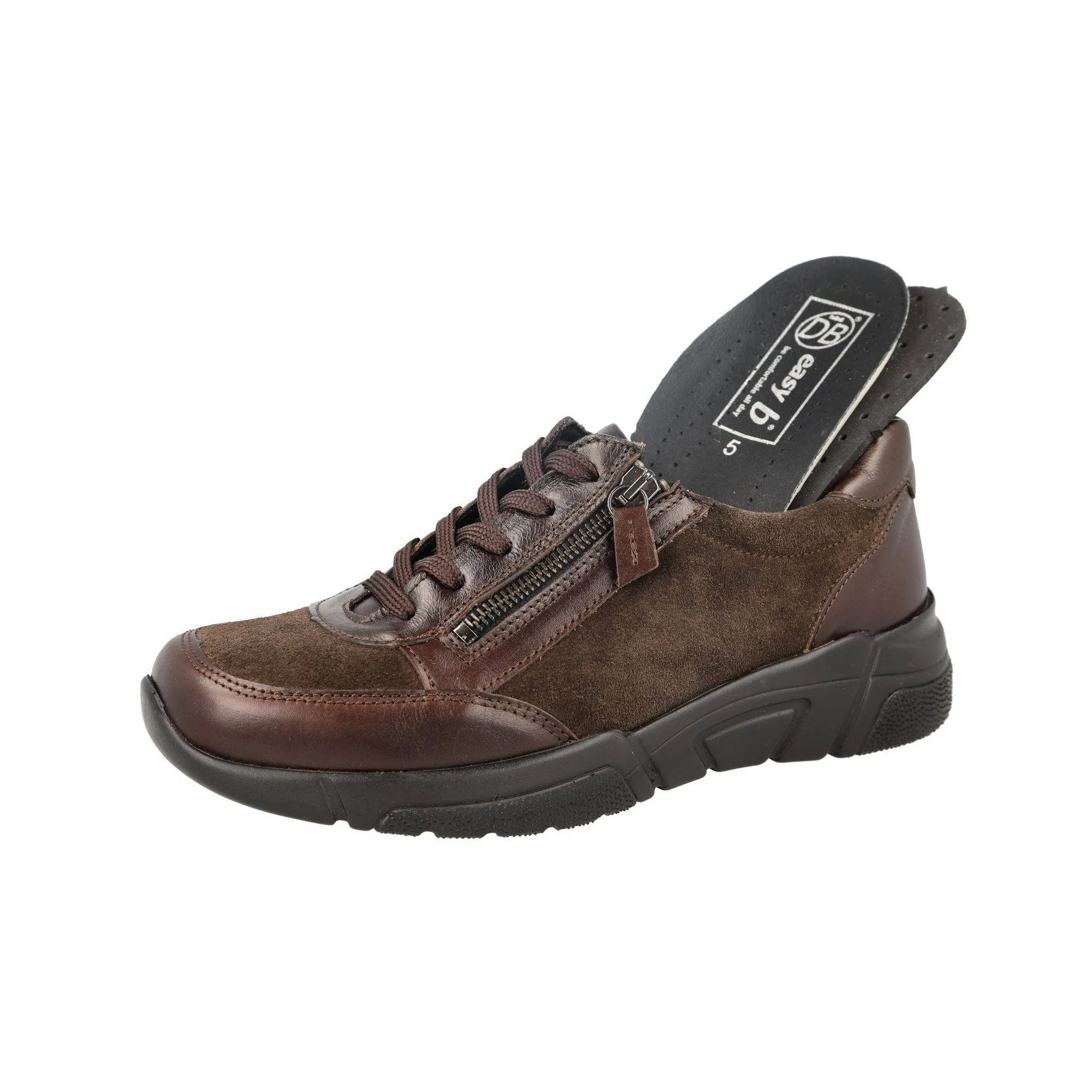 DB Shoes Granby 6V Ladies Wide Brown Suede Zip & Lace Trainers