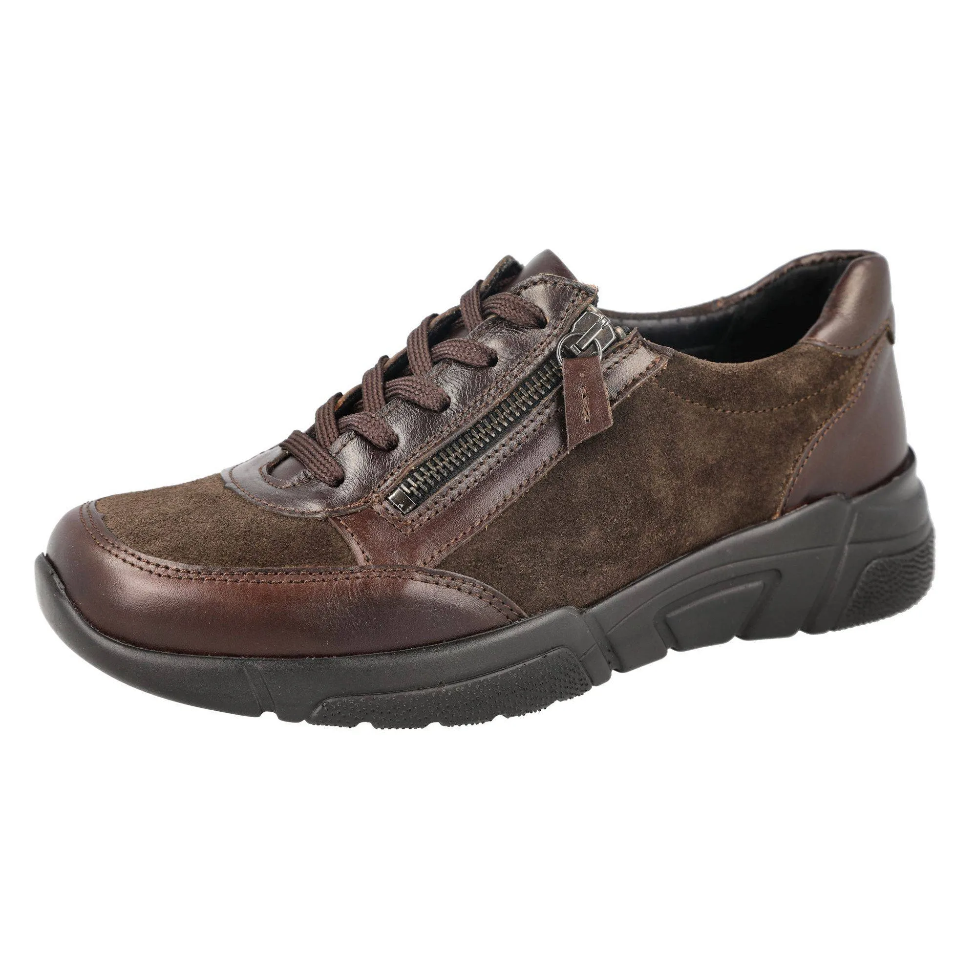 DB Shoes Granby 6V Ladies Wide Brown Suede Zip & Lace Trainers