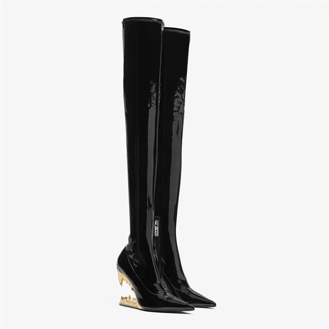 Elegant Patent Leather Over-Knee Pointed Toe Boots