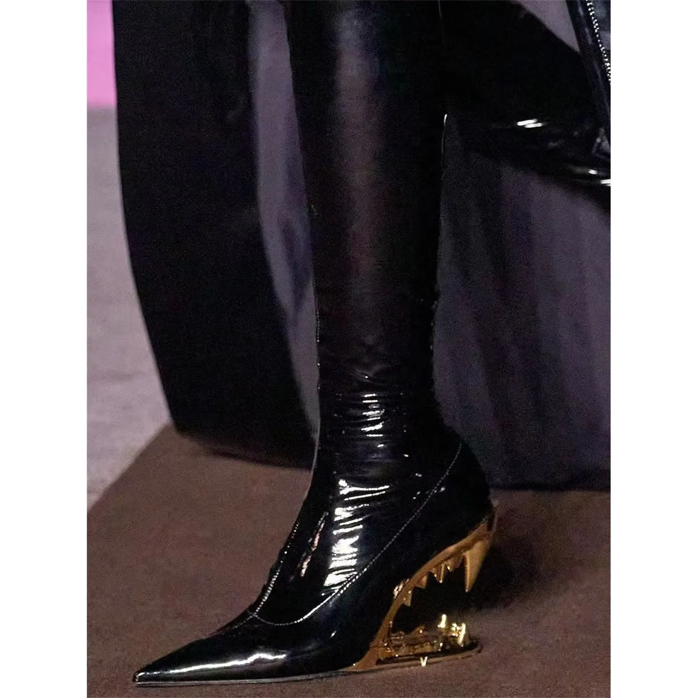 Elegant Patent Leather Over-Knee Pointed Toe Boots