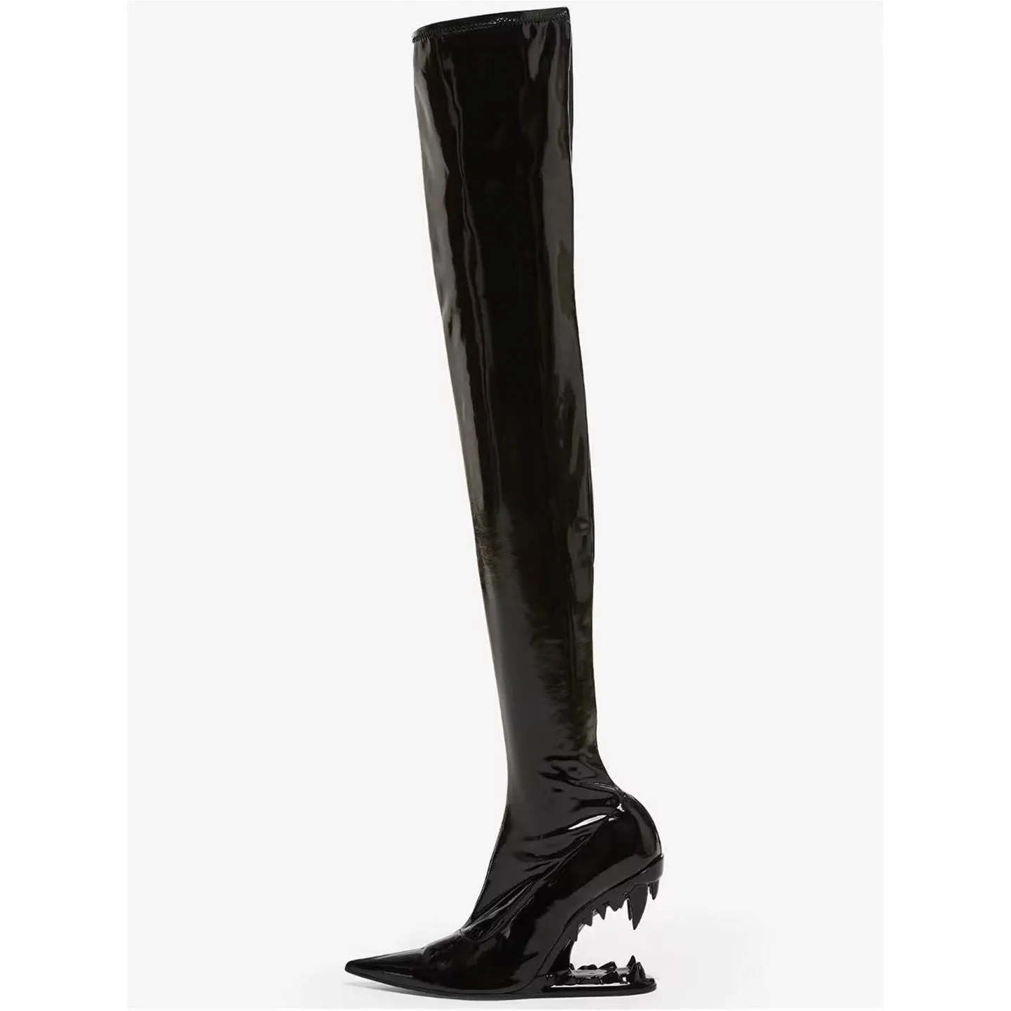 Elegant Patent Leather Over-Knee Pointed Toe Boots