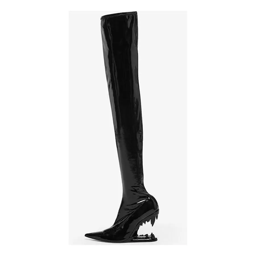 Elegant Patent Leather Over-Knee Pointed Toe Boots