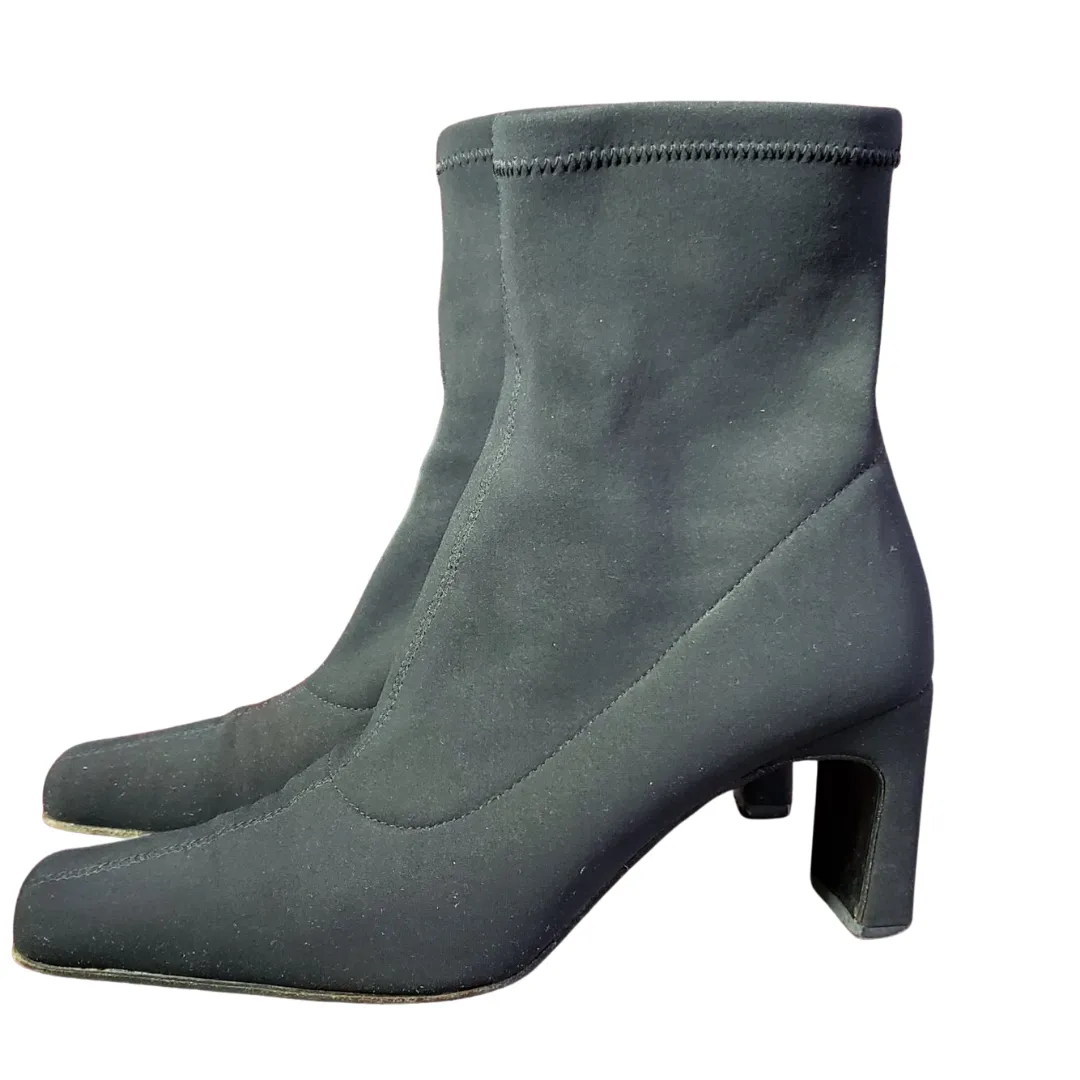 Fatto Mano Black Square Toe Sock Bootie Size 38