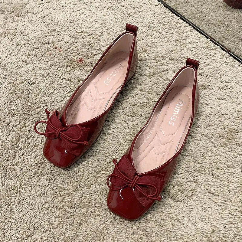 Finn Chain Pointed Toe Mule Shoes Red Nude Shoes Women's Spring and Summer Peas Shoes Flat Shoes