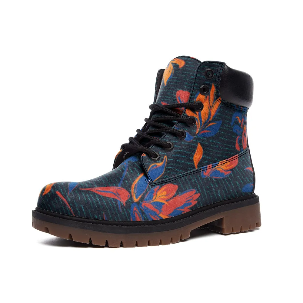 Flaming Floral Script Casual Leather Lightweight boots TB