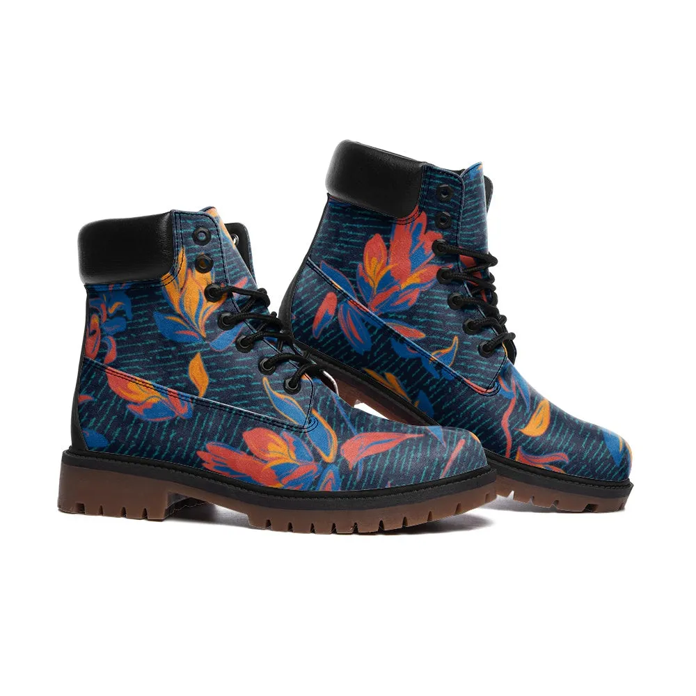 Flaming Floral Script Casual Leather Lightweight boots TB