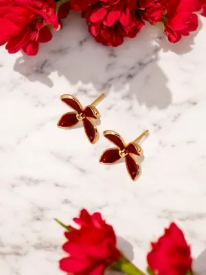 Flora - Red Flower Drip Glaze Stud Earrings