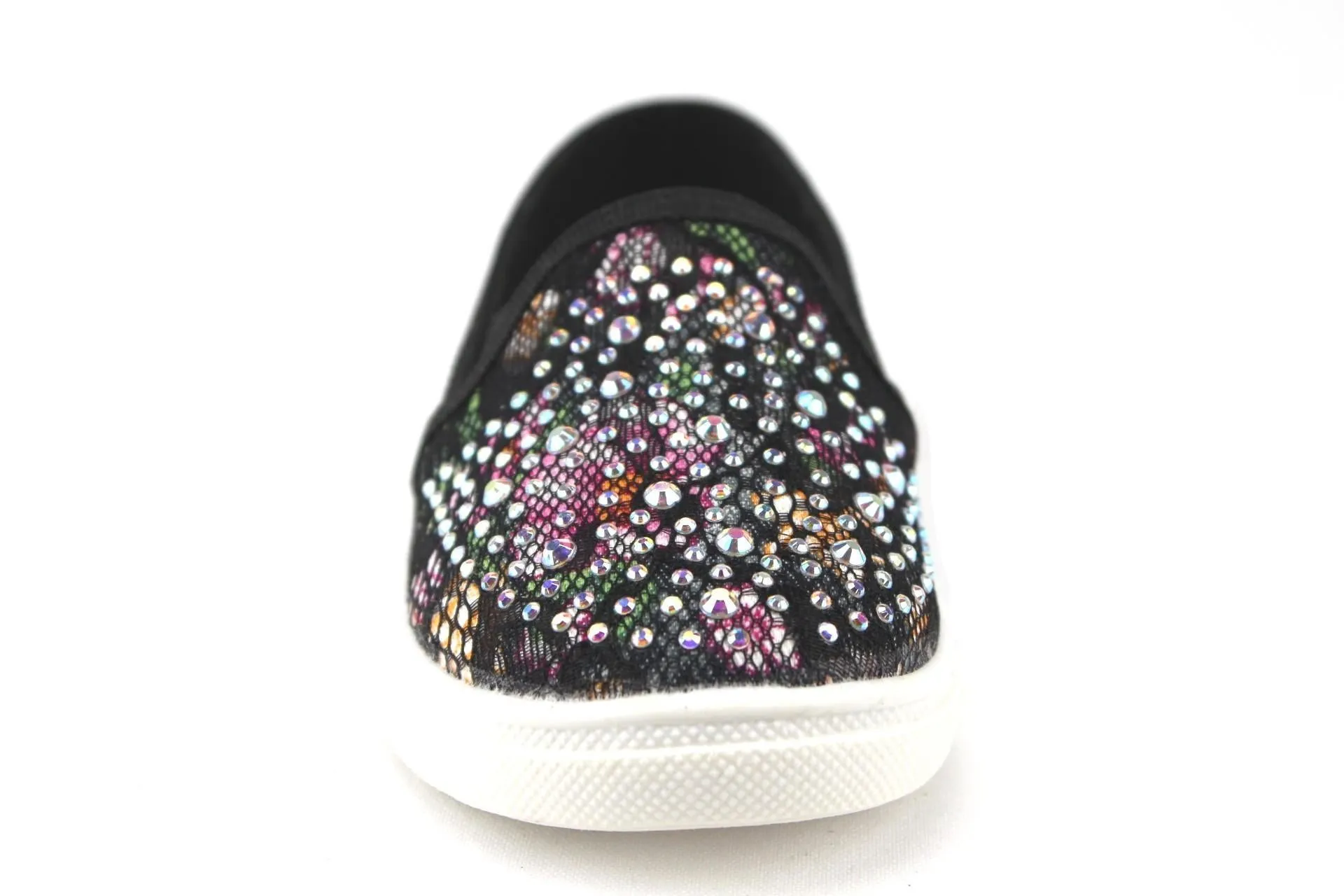 Girls FHX-08I Crystal Bling Slip On Floral Lace Canvas Shoes