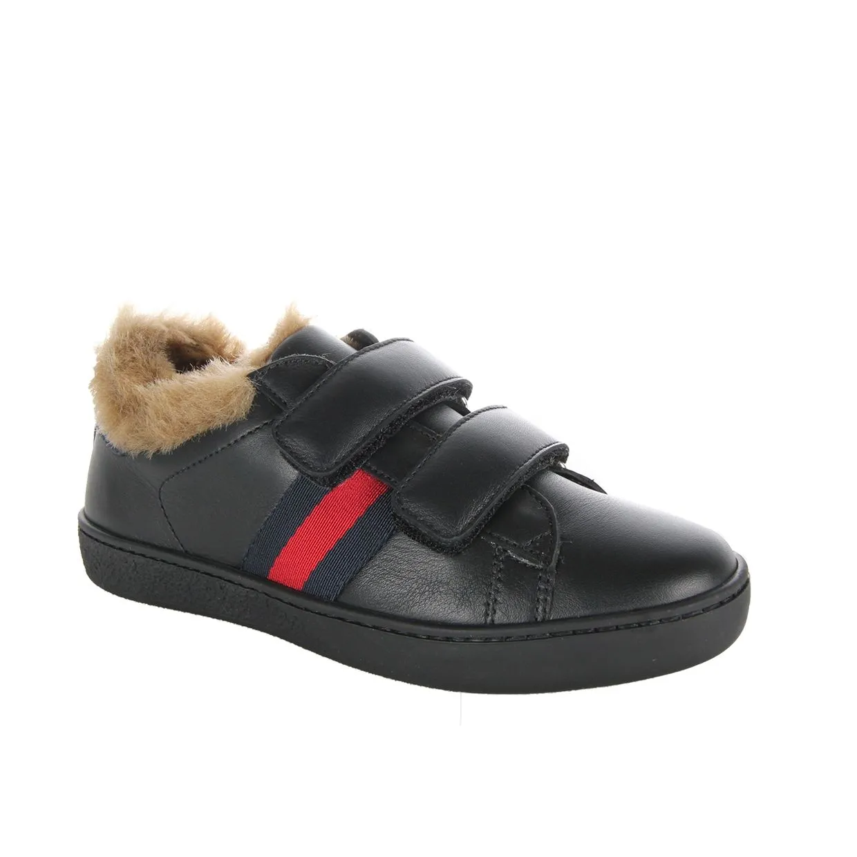 Gucci Kids Faux Fur Black Web Trainers