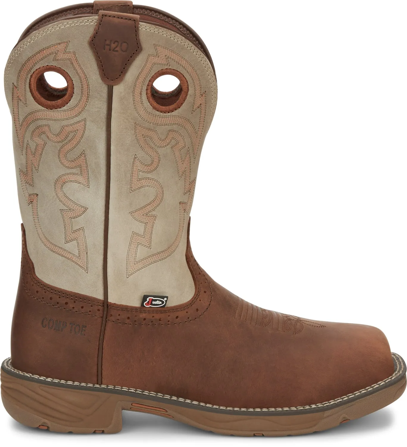 Justin 11in CT Mens Tan Stampede Rush Leather Work Boots