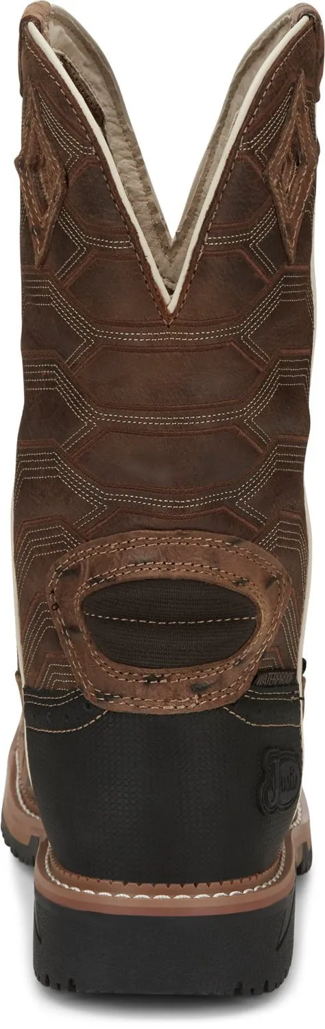 Justin 12in Croc Print Mens Caramel Derrickman Leather Work Boots