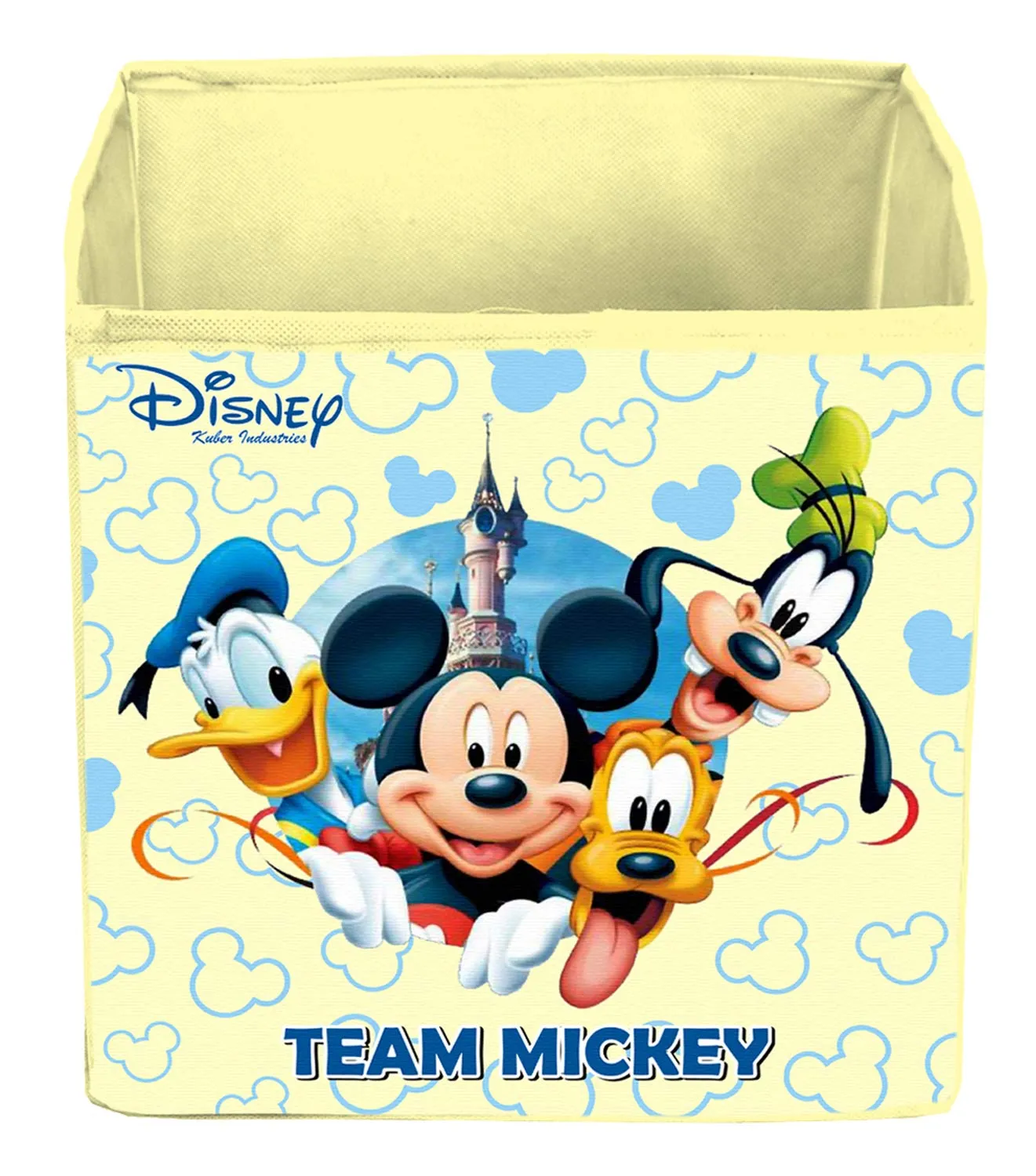 Kuber Industries Disney Team Mickey Print Non Woven Fabric Foldable Storage Cube Storage Box with Handle (Cream, Extra Large, KUBMART16168)