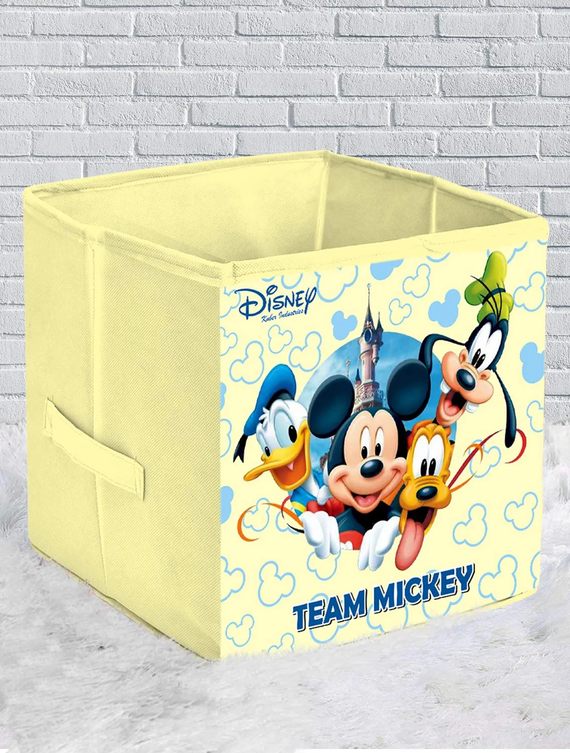 Kuber Industries Disney Team Mickey Print Non Woven Fabric Foldable Storage Cube Storage Box with Handle (Cream, Extra Large, KUBMART16168)