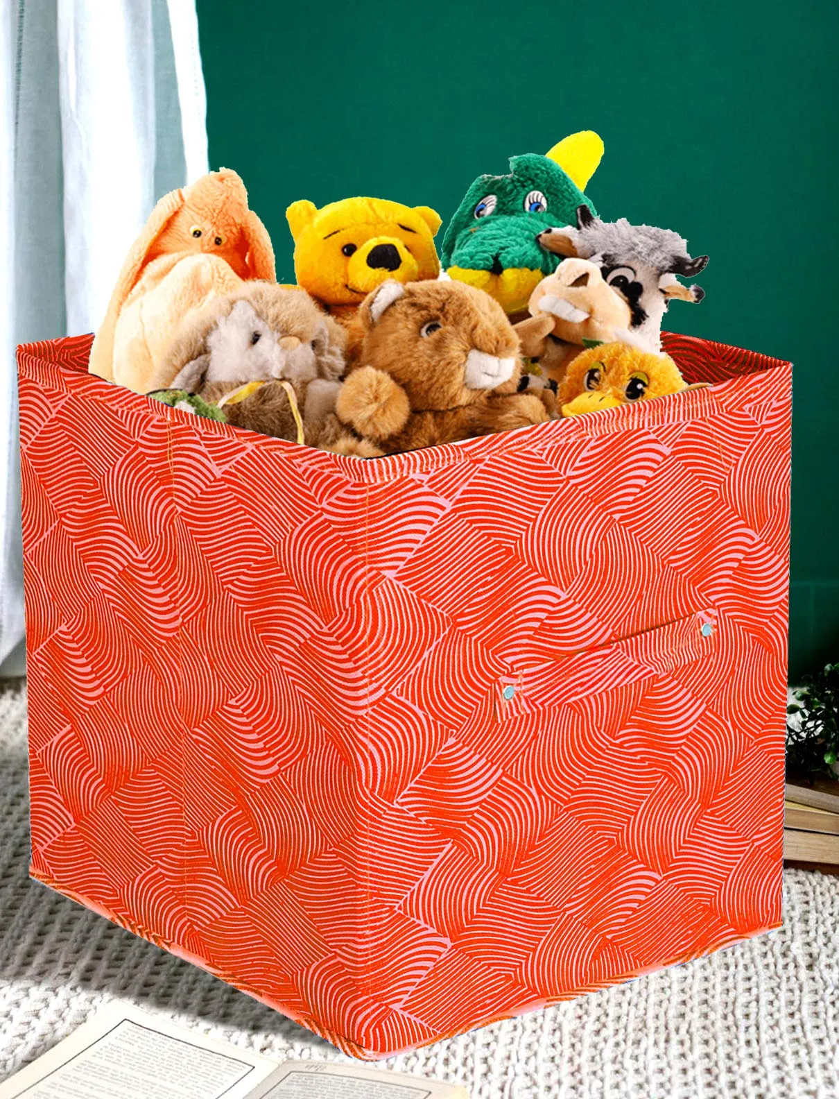 Kuber Industries Laheriya Print Non Woven Square Fabric Foldable Cube Storage Box with Handle (Extra Large, Orange, KUBMART16119)