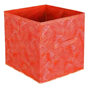 Kuber Industries Laheriya Print Non Woven Square Fabric Foldable Cube Storage Box with Handle (Extra Large, Orange, KUBMART16119)